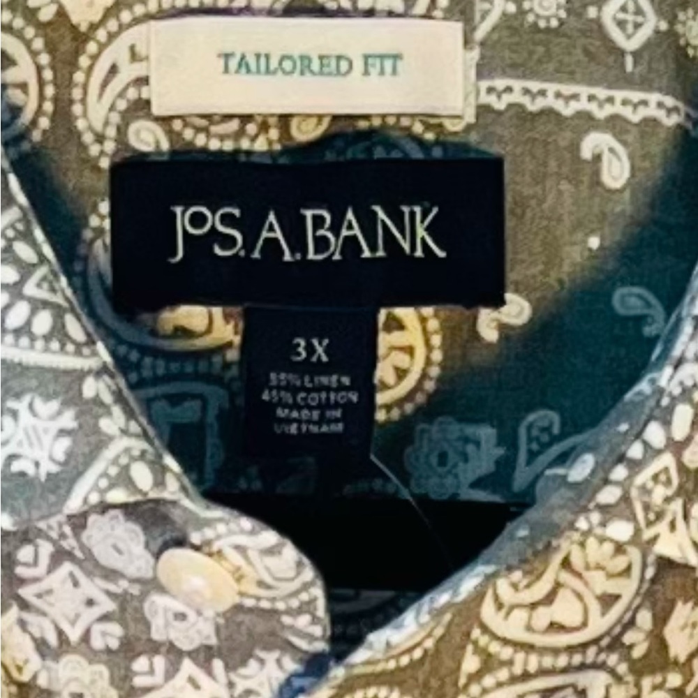 Jos A Bank Tailored Fit Linen Cotton Blend Paisley Print Button Up Shirt Size 3X - Picture 4 of 4